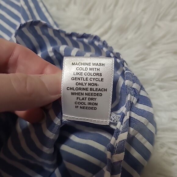 Elle Sleeveless Button Up Top Womens Size Small Blue White Stripe Ruffle - Picture 7 of 9